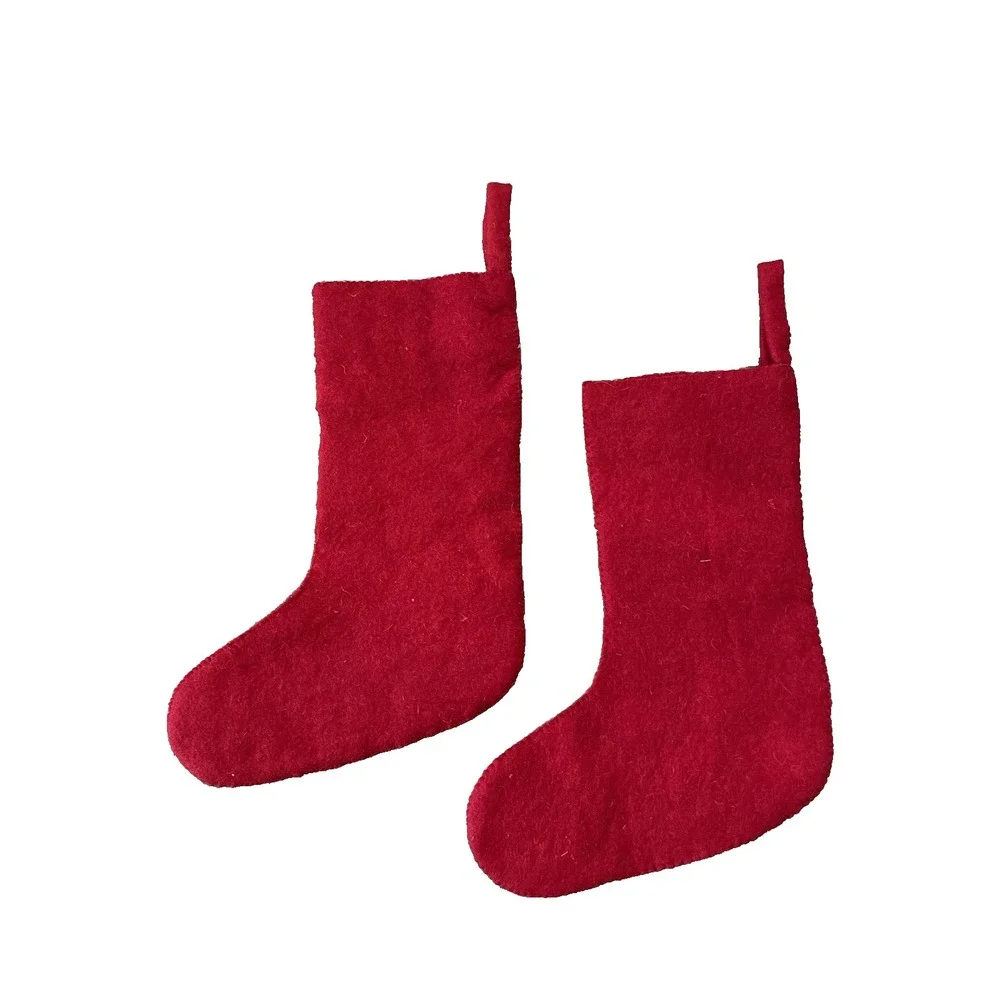 Set of‎ 2  Creative Co-Op Felted Wool Appliqued Christmas Stockings